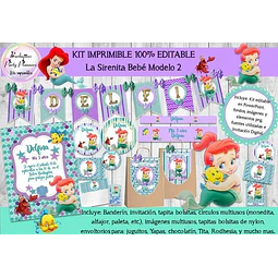 Kit Imprimible Candy Bar La Sirenita Bebe 2 100% Editable