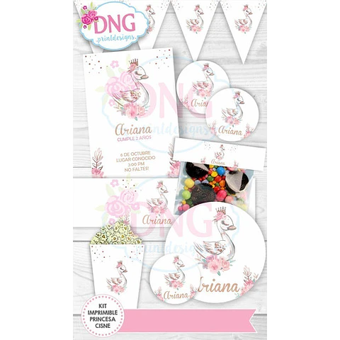 Kit Imprimible Invitaciones Candy Bar Png / Princesa Cisne