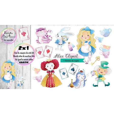 Clipart Alicia En El Pais De Las Maravillas  Kit Imprimibles