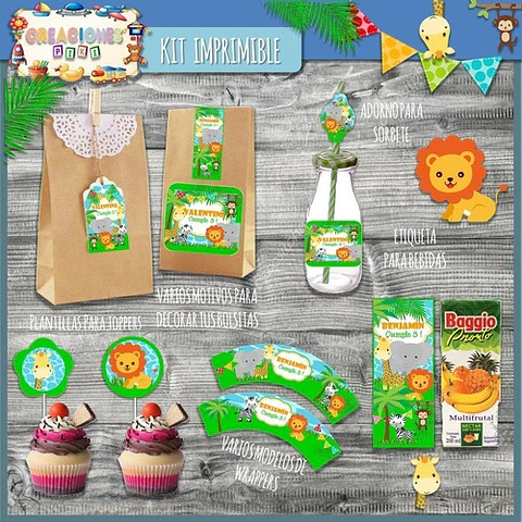 Kit Imprimible Candy Bar Animales De La Selva Mas Completo