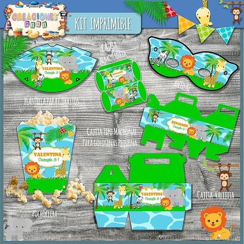 Kit Imprimible Candy Bar Animales De La Selva Mas Completo