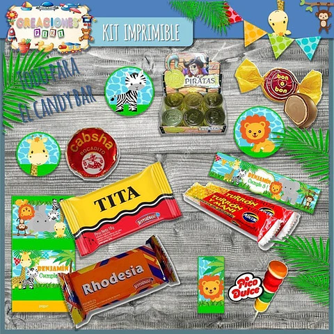 Kit Imprimible Candy Bar Animales De La Selva Mas Completo