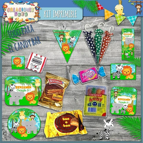 Kit Imprimible Candy Bar Animales De La Selva Mas Completo