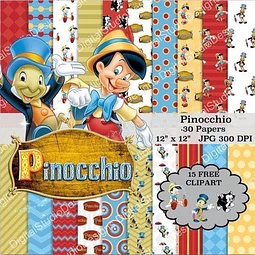 Kit Imprimible Pinocho - 15 Imagenes 30 Fondos