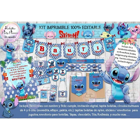 Kit Imprimible Candy Bar Stitch 100% Editable