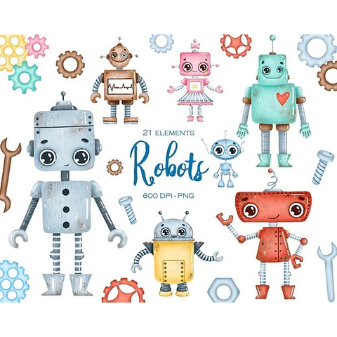 Cliparts Imagenes Png Robots Acuarela Is35