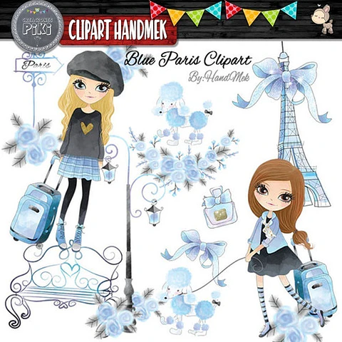 Pack Imagenes Clipart Paris Azul + Regalo A1