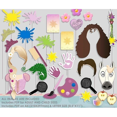 Photo Booth Props Rapunzel Enredados - Formato Digital Pdf 
