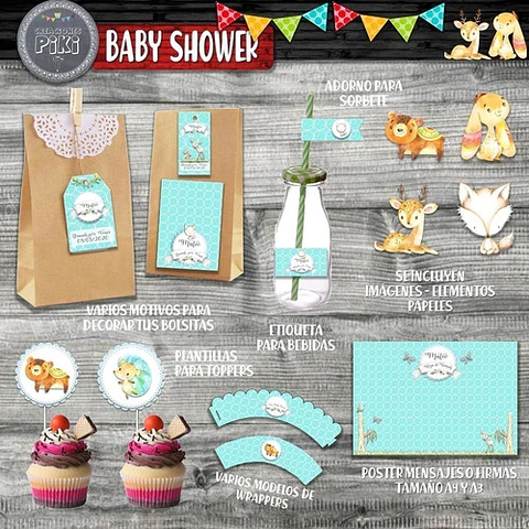 Kit Baby Shower Animalitos Bosque Encantado Romantico Nene