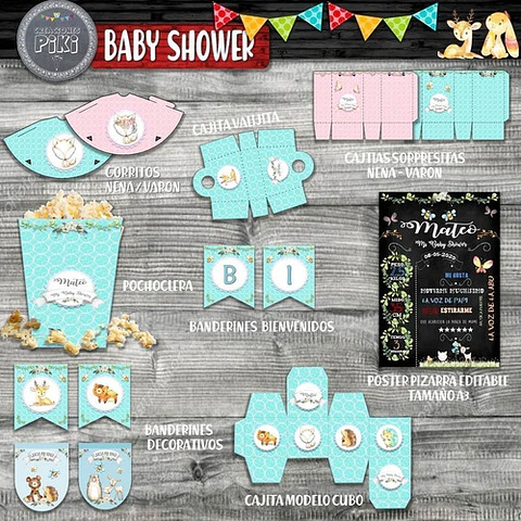 Kit Baby Shower Animalitos Bosque Encantado Romantico Nene