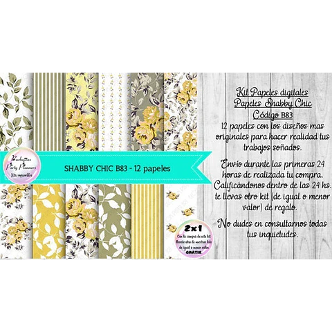 Papeles Digitales Shabby Chic Vintage Amarillo Y Verde B83