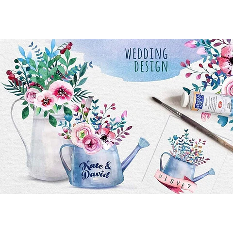 Cliparts Png Regadera Flores Acuarela Watercolor Pa71