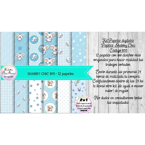Papeles Digitales Shabby Chic Ratoncitos Celestes B55