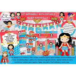 Kit Imprimible Candy Bar Mujer Maravilla 1 100% Editable