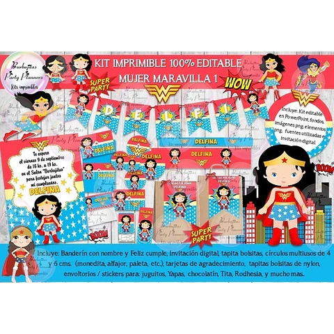 Kit Imprimible Candy Bar Mujer Maravilla 1 100% Editable