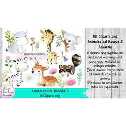 Cliparts Animales Del Bosque 2 Acuarela Kit Imprimibles