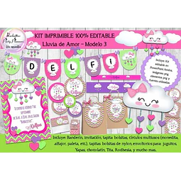 Kit Imprimible Candy Bar Lluvia De Amor 100% Mod. 3 Editable