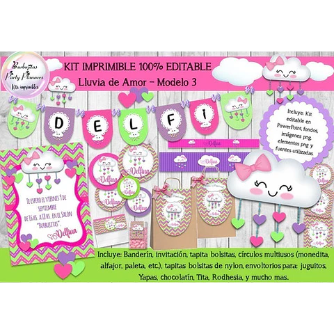 Kit Imprimible Candy Bar Lluvia De Amor 100% Mod. 3 Editable