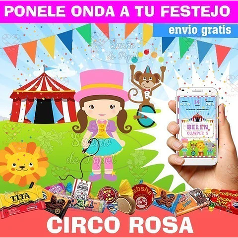 Kit Imprimible Circo Rosa Editable