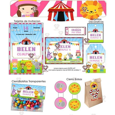 Kit Imprimible Circo Rosa Editable