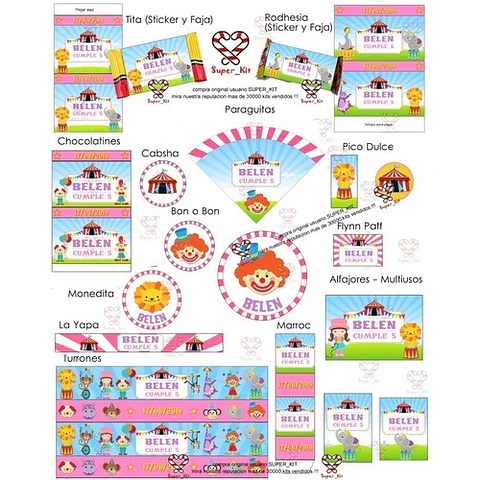 Kit Imprimible Circo Rosa Editable