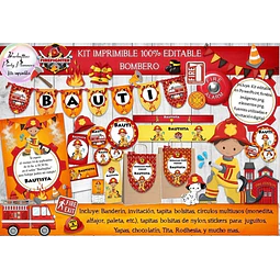 Kit Imprimible Candy Bar Bombero 100% Editable