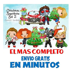 Pack Imagenes Clipart Super Heroes De Navidad S2 + Regalo A1
