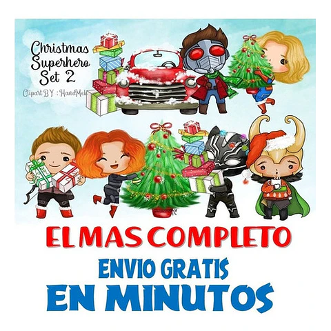 Pack Imagenes Clipart Super Heroes De Navidad S2 + Regalo A1