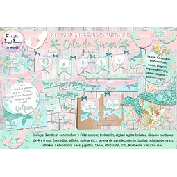 Kit Imprimible Candy Bar Cola De Sirena Pastel 100% Editable