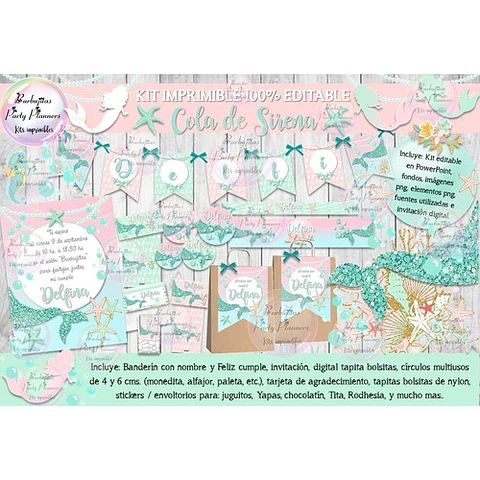 Kit Imprimible Candy Bar Cola De Sirena Pastel 100% Editable