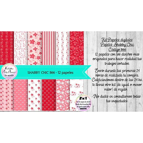 Papeles Digitales Shabby Chic Vintage Rojo Y Rosa B66