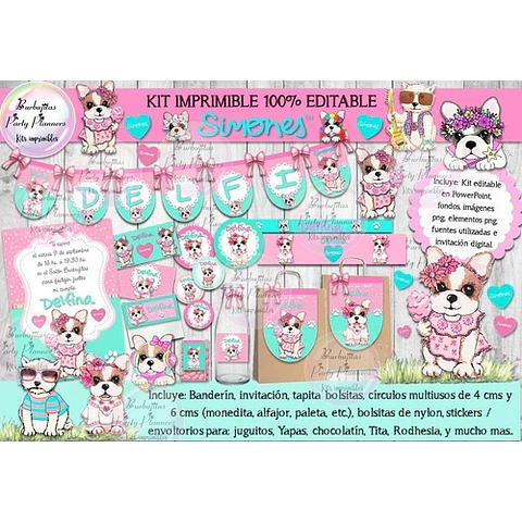 Kit Imprimible Candy Bar Perritos Simones 100% Editable