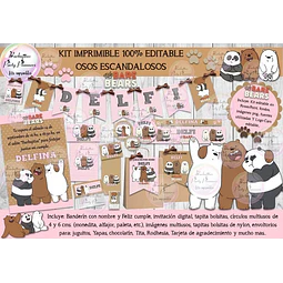 Kit Imprimible Candy Osos Escandalosos Rosa 100% Editable