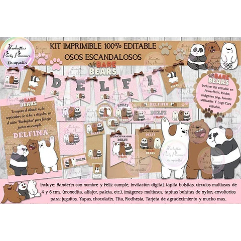 Kit Imprimible Candy Osos Escandalosos Rosa 100% Editable