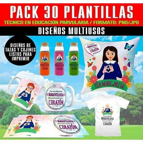 120 Plantillas Sublimación Tazas Multiuso - Técnico Párvulos