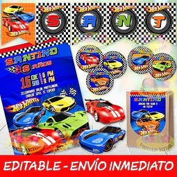 Kit Imprimible Hot Wheels 100% Editable Candy Bar Banderines