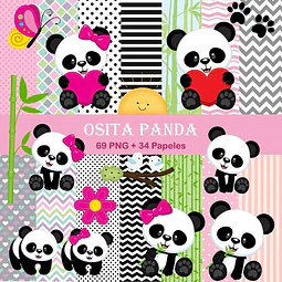 Kit Digital Ositos Panda Clipart Png + Papeles Digitales