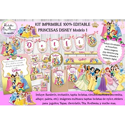 Kit Imprimible Princesas Disney Modelo 1 100% Editable