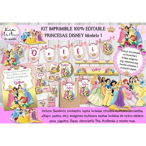 Kit Imprimible Princesas Disney Modelo 1 100% Editable
