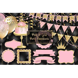 Papeles Cliparts Imagenes Png Cumple Globos Rosas Y Dorados