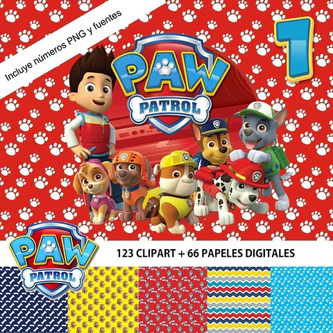 Kit Clipart Png + Papel Fondos Paw Patrol Patrulla Canina