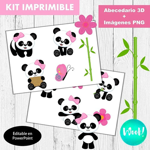 Kit Imprimible Letras 3d Editables Osita Panda +  