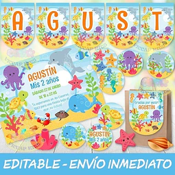 Kit Imprimible Animales Del Mar Marinos Candy Bar Editable