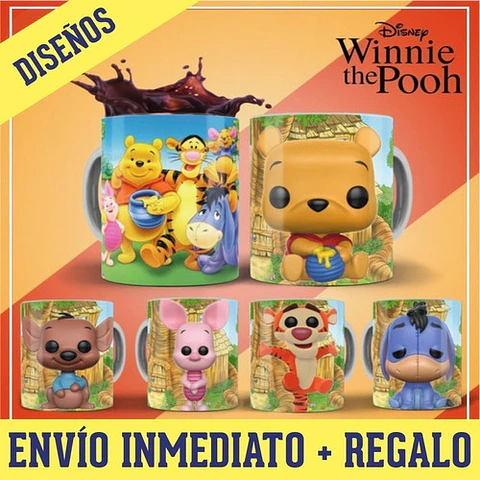 Kit Diseños Plantillas Tazas Winnie Pooh Funko Sublimación 
