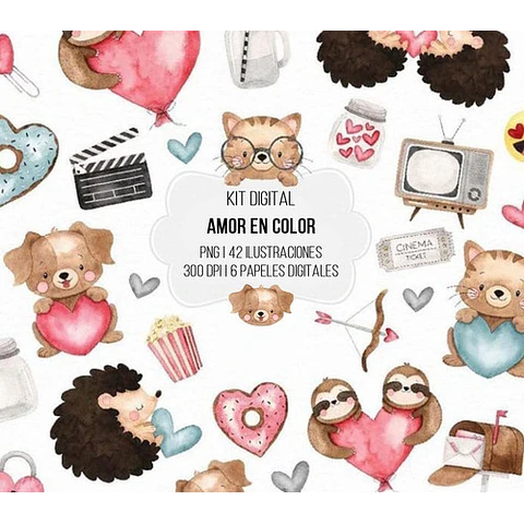 Kit Colección San Valentín Enamorados Clipart Y Papeles 