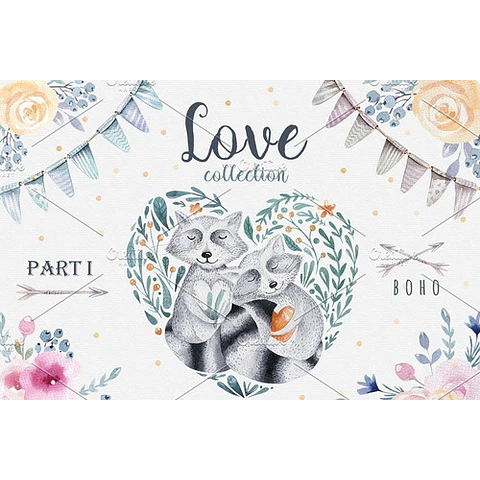 Cliparts Png Mapaches Amor Acuarela Watercolor Pa56