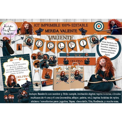 Kit Imprimible Candy Bar Merida Valiente 100% Editable