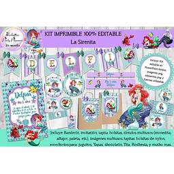 Kit Imprimible Candy Bar La Sirenita Mermaid 100% Editable