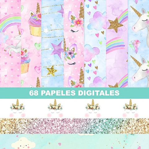 Kit Colección Cliparts Png + Papeles Unicornios