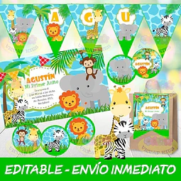 Kit Imprimible Animalitos De La Selva + Candy Bar + Pizarra